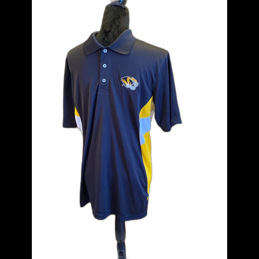 NCAA Missouri Tigers Polo Short Sleeved Mens Shirt Medium Black GO MIZZOU  !!!